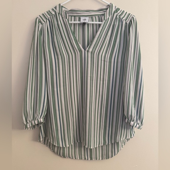 CAbi Awning Striped Blouse Size XS 3/4 Sleeves 5893 Academia Green White Black - Picture 1 of 4